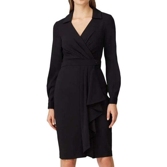 Badgley Mischka Black Wrap Sheath Dress Size 4 Career Polished Designer $440 - Picture 1 of 11